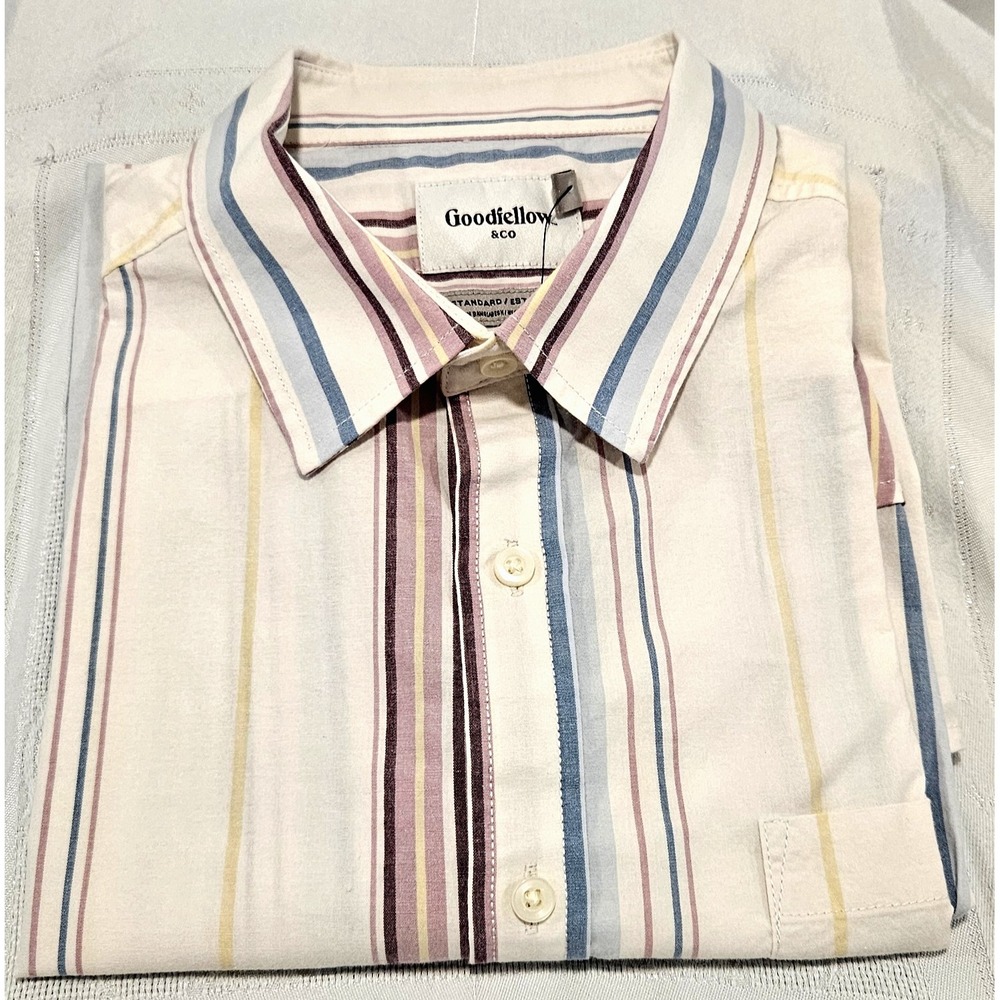 NWT Goodfellow & Co Men's Size L Multicolor Stripe Button Up Short Sleeve Shirt